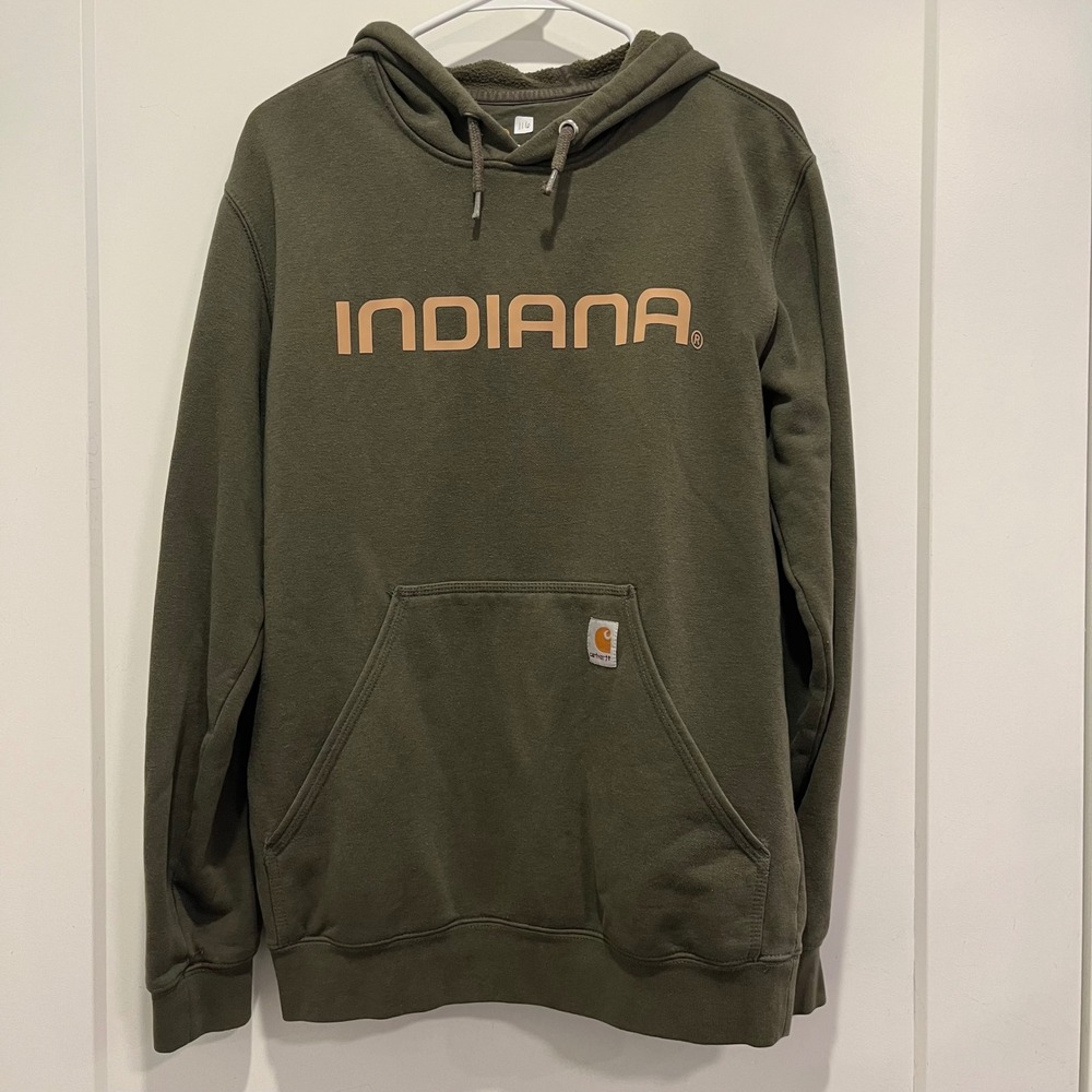 Carhartt Indiana Hoodie Mens Small Olive Green Original Fit Sweatshirt Graphic